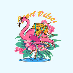 Flamingo good vibes illustration