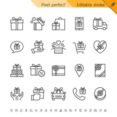 Gift thin icons. Pixel perfect. Editable stroke.