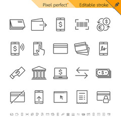 Internet banking thin icons. Pixel perfect. Editable stroke.