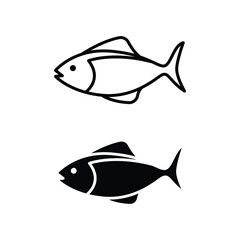 Fish line and glyph icon. Simple outline and solid style. Art, life, sea, pisces concept for template design. Vector illustration isolated on white background. EPS 10.