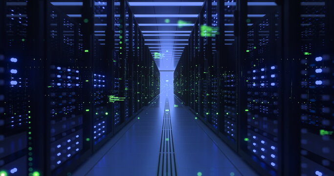 Data Center Computer Racks In Network Security Server Room Cryptocurrency Mining