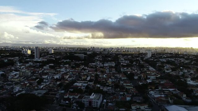 Aerial view of S&atilde;o Paulo at sunset with Congonhas Airport in the background