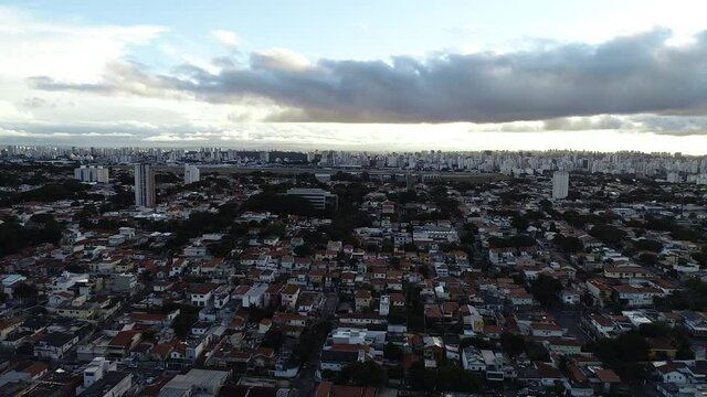 Aerial drone video of the city of S&atilde;o Paulo. Congonhas airport in the background
