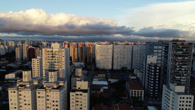 Aerial drone video of the city of S&atilde;o Paulo. Congonhas airport in the background