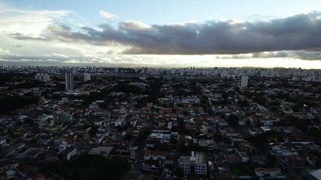 Aerial drone video of the city of S&atilde;o Paulo. Congonhas airport in the background