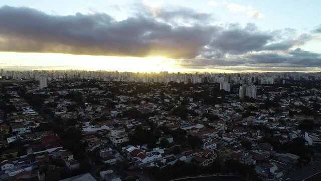 Aerial drone video of the city of S&atilde;o Paulo. Congonhas airport in the background