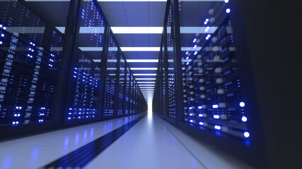 Data Center Computer Racks In Network Security Server Room Cryptocurrency Mining