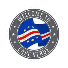 Welcome to Cape Verde. Gray stamp with a waving country flag.