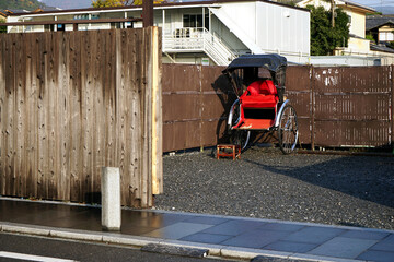Japanese Rickshaw in Arashiyama of Kyoto, Japan.