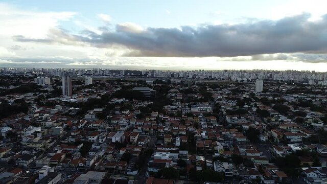 Aerial drone video of the city of S&atilde;o Paulo. Congonhas airport in the background