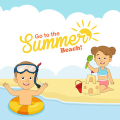 Summer holiday,Little kids playing on the beach,Holiday in a beach