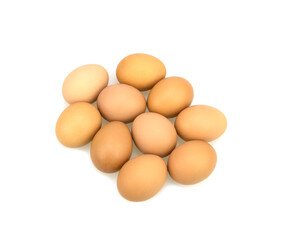 10 chicken eggs on a white background