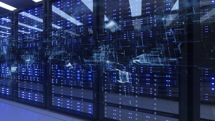 Fototapeta na wymiar Data Center Computer Racks In Network Security Server Room Cryptocurrency Mining