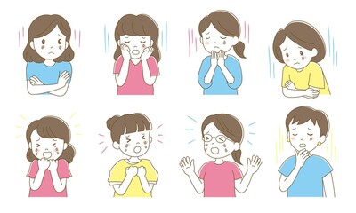 泣いて悲しむリアクションの女性８人セット