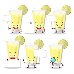 Lemonade cartoon in character bring information board