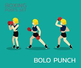 Bolo Punch Manga Boxing Poses Set Woman Cartoon Vector Illustration