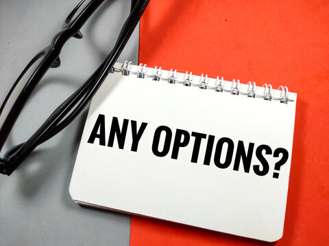 Business concept.Text ANY OPTIONS with glasses on gray and red background. - Powered by Adobe