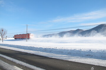 diesel train in snow