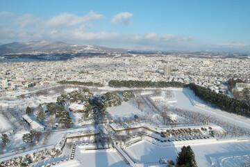 city from tower in winter