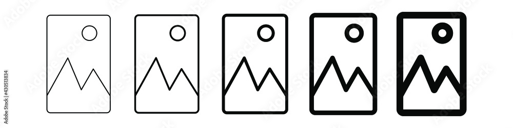 Poster image icon, image symbol set concept with different line thickness styles. vector illustration isola