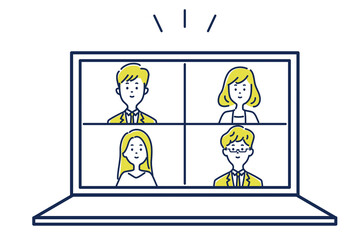 オンラインで会話する4人の人物のイラスト素材