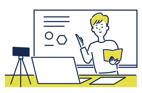 teacher presenting online, yellow hair, simple style clip art preview