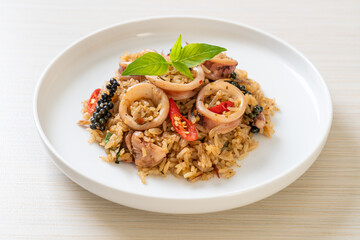 Basil and Spicy Herb Fried Rice with Squid or Octopus