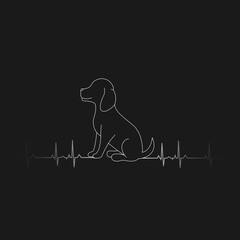heart rate background with line art dog illustration with black background