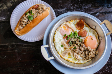 Indochina pan-fried egg and vietnamese sandwich Banh Me