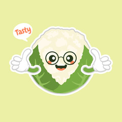 cute and kawaii cauliflower. Funny and healthy food. Vitamins contained in cauliflower. Food with cute face. Vector cartoon. healthy food, vegetables vector icon , vegetarian vegan concept