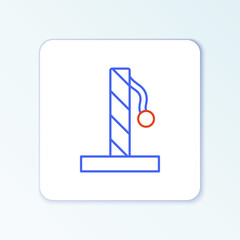 Line Cat scratching post with toy icon isolated on white background. Colorful outline concept. Vector