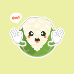cute and kawaii cauliflower. Funny and healthy food. Vitamins contained in cauliflower. Food with cute face. Vector cartoon. healthy food, vegetables vector icon , vegetarian vegan concept