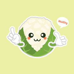 cute and kawaii cauliflower. Funny and healthy food. Vitamins contained in cauliflower. Food with cute face. Vector cartoon. healthy food, vegetables vector icon , vegetarian vegan concept