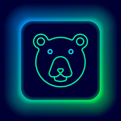 Glowing neon line Bear head icon isolated on black background. Colorful outline concept. Vector