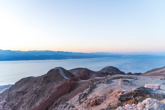 Mountains in the desert against the backdrop of the Red Sea. Shlomo mountain, Eilat Israel, Mars like Landscape. High quality photo