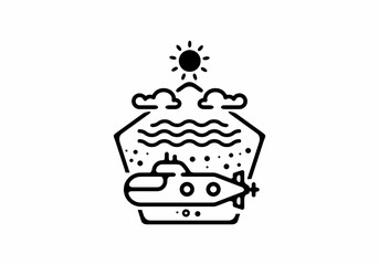 Black line art illustration of submarine in pentagon shape