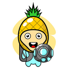 Vector illustration of pineapple diver mascot costume cartoon character