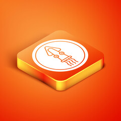 Isometric Octopus on a plate icon isolated on orange background. Vector.