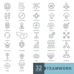 Business teamwork, team building, work group and human resources minimal thin line, glyph solid, filled color web icon set. icons collection. Simple vector illustration.