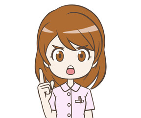 人差し指を立てる看護師