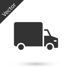 Grey Delivery cargo truck vehicle icon isolated on white background. Vector