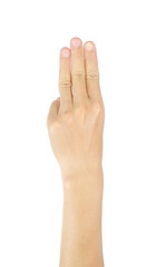 Obraz premium Three-finger gestures, men's hands, and symbols Isolated on white background with clipping path.