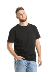 Fototapeta premium Portrait of handsome man on white background