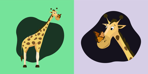 giraffe cute butterfly print zoo © Leela