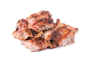 meat fried on coals, isolated on a white background.pork ribs.