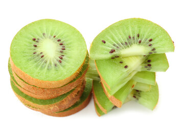 Fototapeta na wymiar Slices of ripe kiwi on white background
