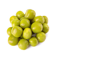 green canned peas, isolated on a white background.