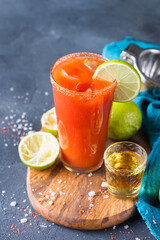 Mexican alcohol cocktail Chavela served with tequila shot