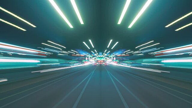 Symmetrical hyperlapse fast motion at the night street