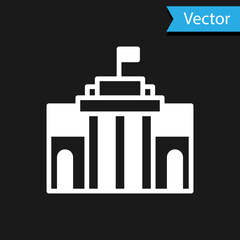White Prado museum icon isolated on black background. Madrid, Spain. Vector